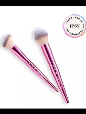 Luna Magic Face Brush Set Metallic Pink Powder & Foundation Blending Brush Duo